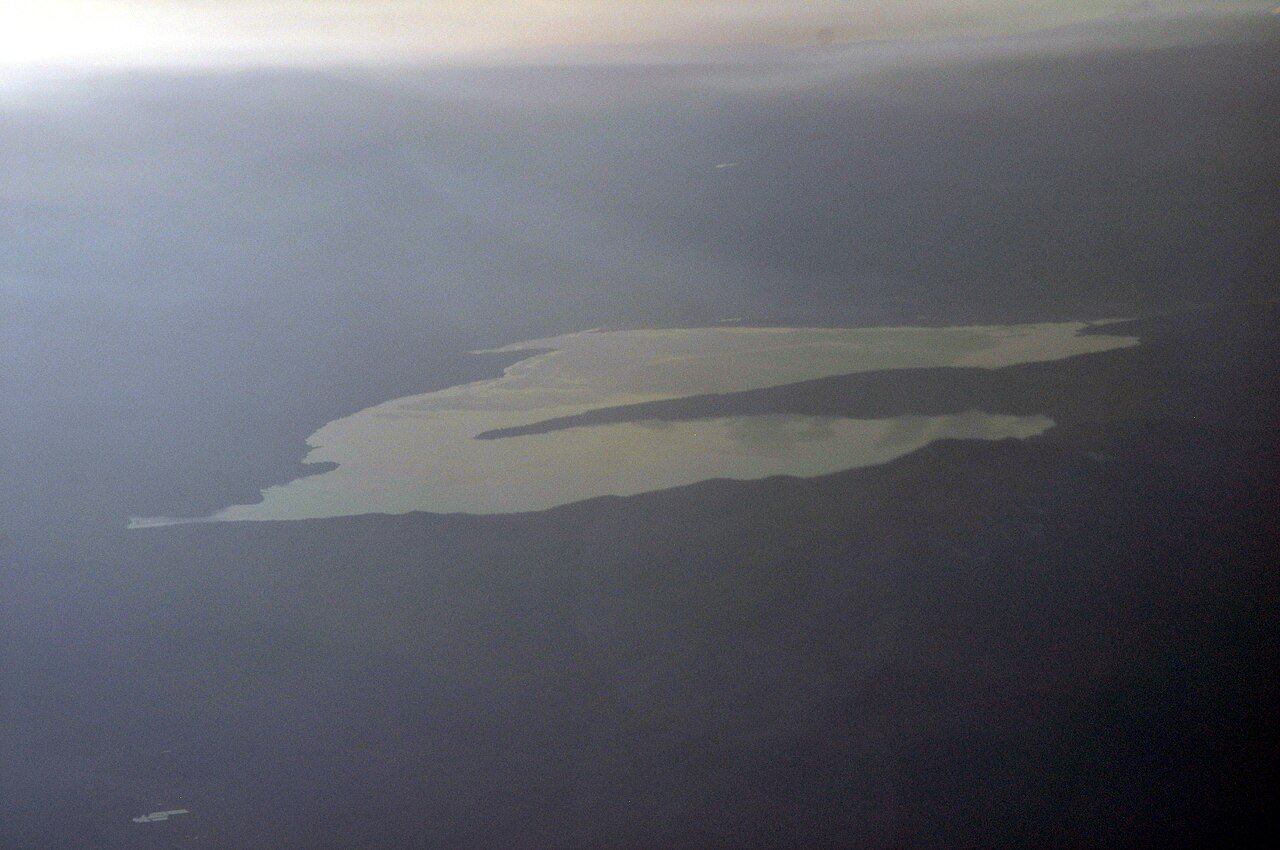 Aerial view looking west over Lake Almanor at sunset