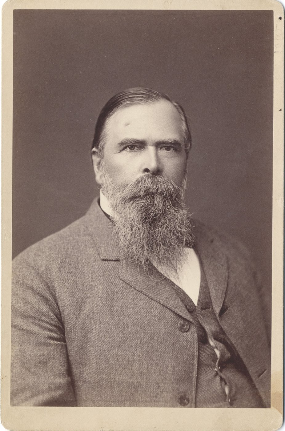 Studio portrait of John Bidwell with a long beard, 1880
